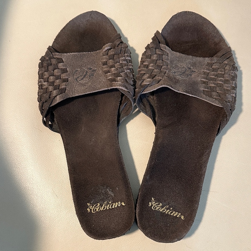 Cobian Dark Brown Leather Woven Sandals - Picture 2 of 4